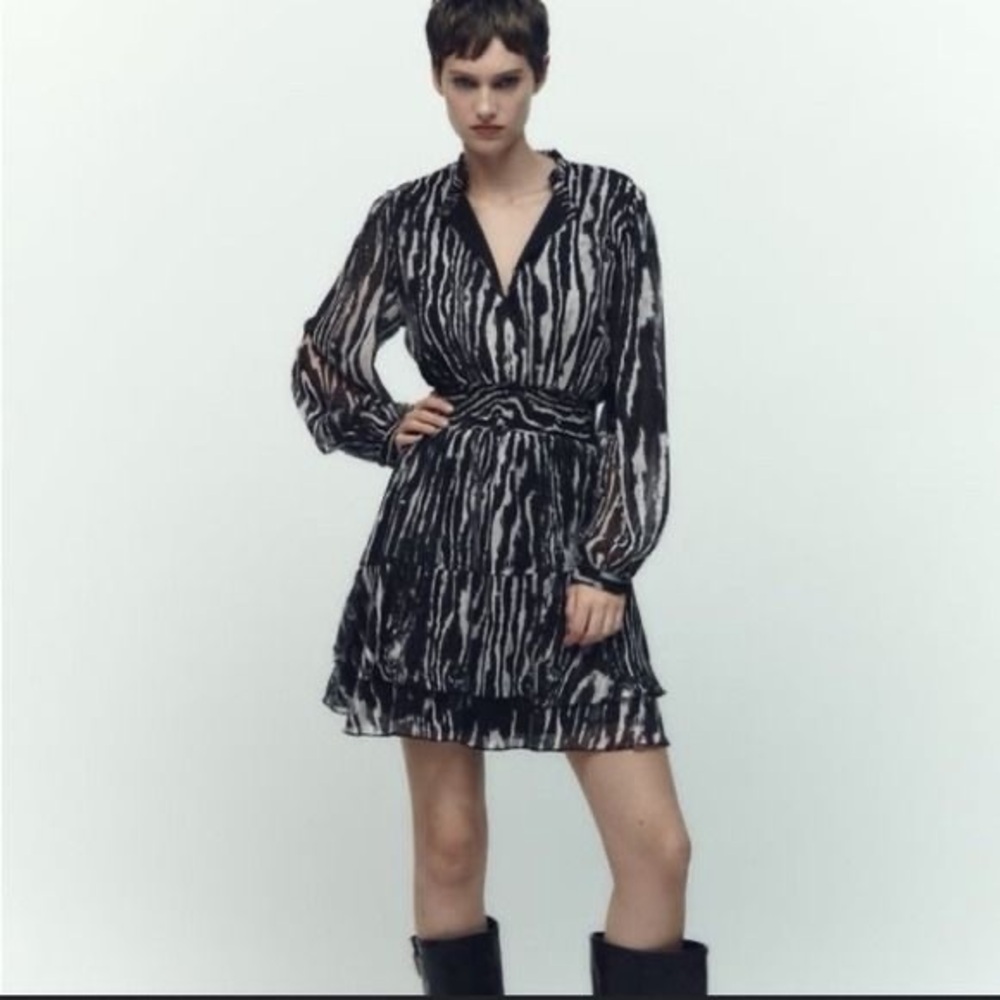 Zara Monochrome Long Sleeve Dress